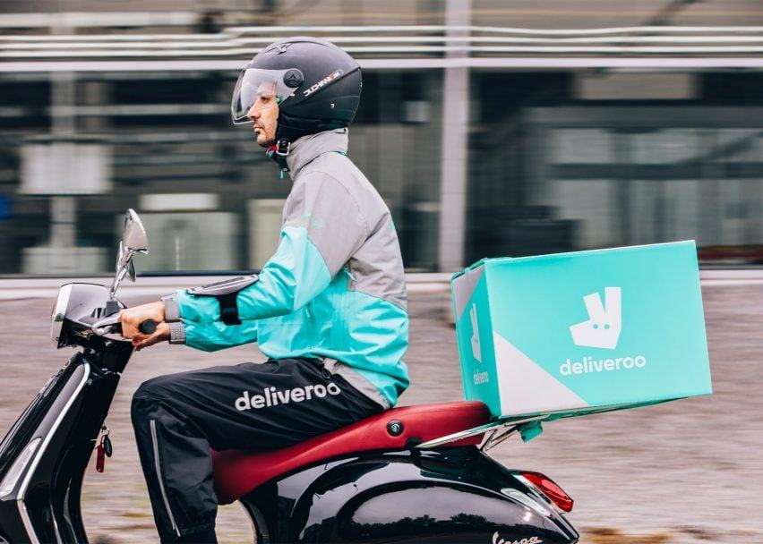 Deliveroo courier on an e-bike